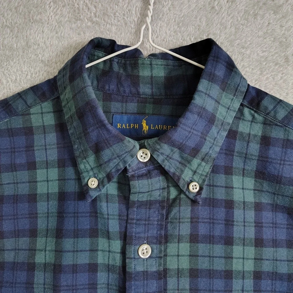 Ralph Lauren Button Up Shirt Mens S Blue Pony Scotch‎ Plaid Slim Fit Button Down